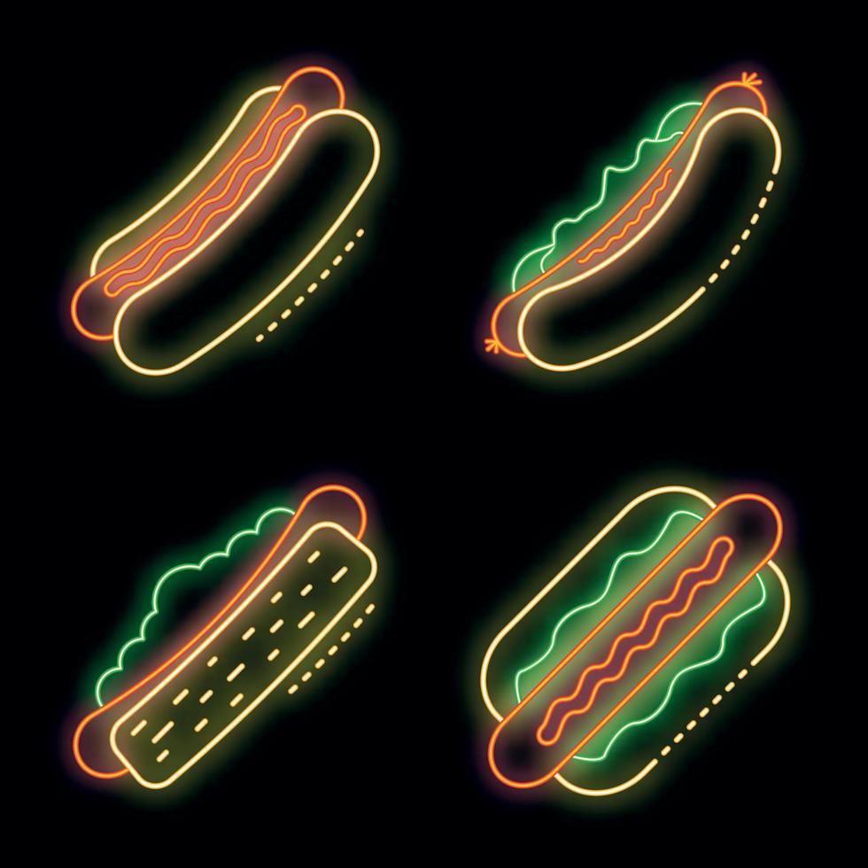 icone hot dog set vettore neon