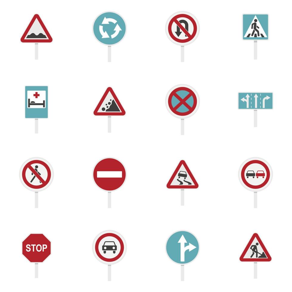 diversi segnali stradali impostano icone piatte vettore