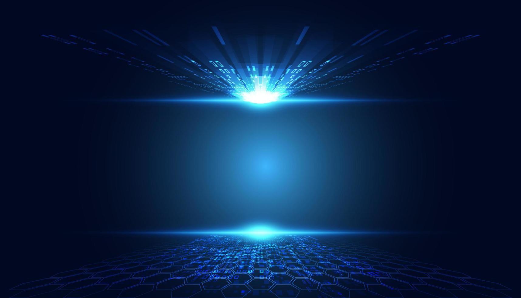prospettiva astratta della luce in avanti su sfondo blu spazio digitale futuristico moderno hi-tech vettore