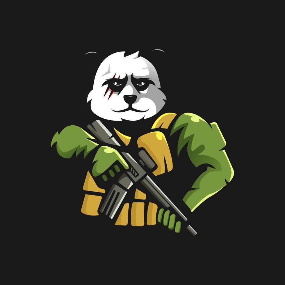 vettore di progettazione del logo della mascotte del panda con lo stile moderno del concetto di illustrazione per la stampa di badge, emblema e t-shirt. esercito di panda per la squadra sportiva