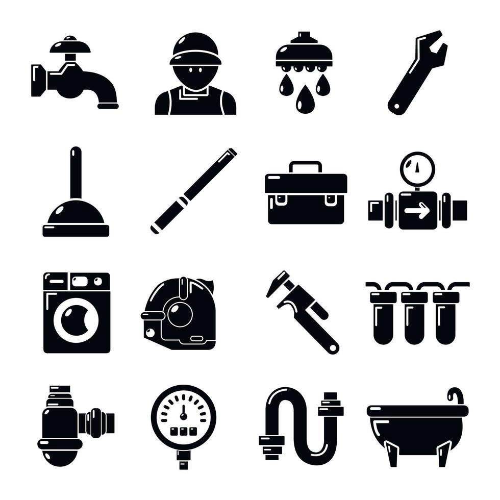 simboli idraulici set di icone, stile semplice vettore