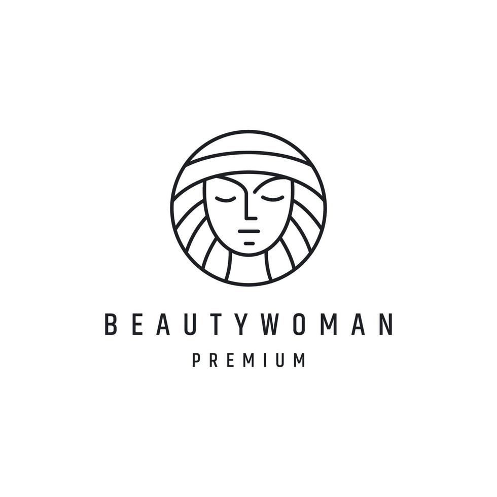 icona di stile lineare del logo del salone di bellezza del viso naturale della bella donna in backround bianco vettore
