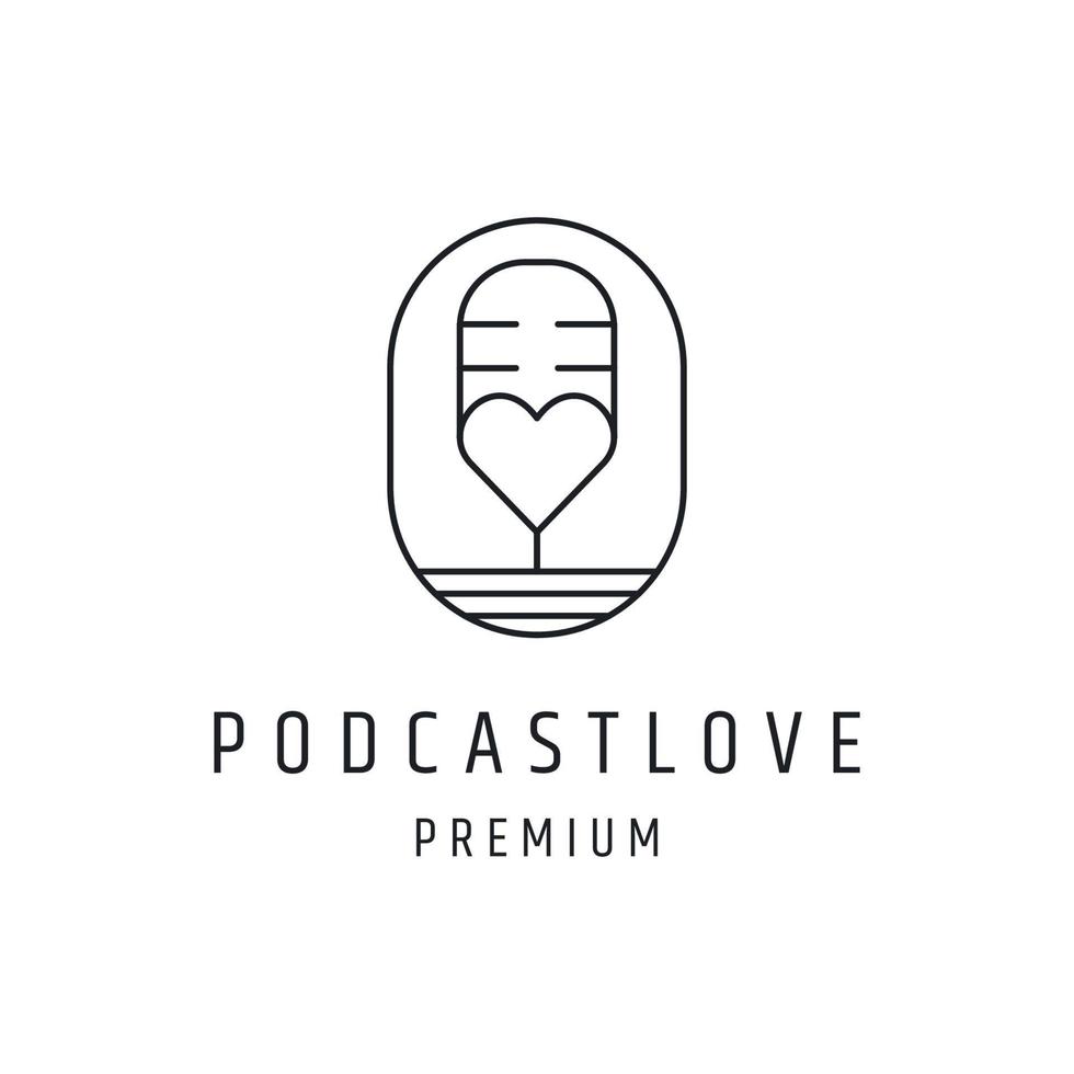 icona di stile lineare del logo di amore del podcast su backround bianco vettore