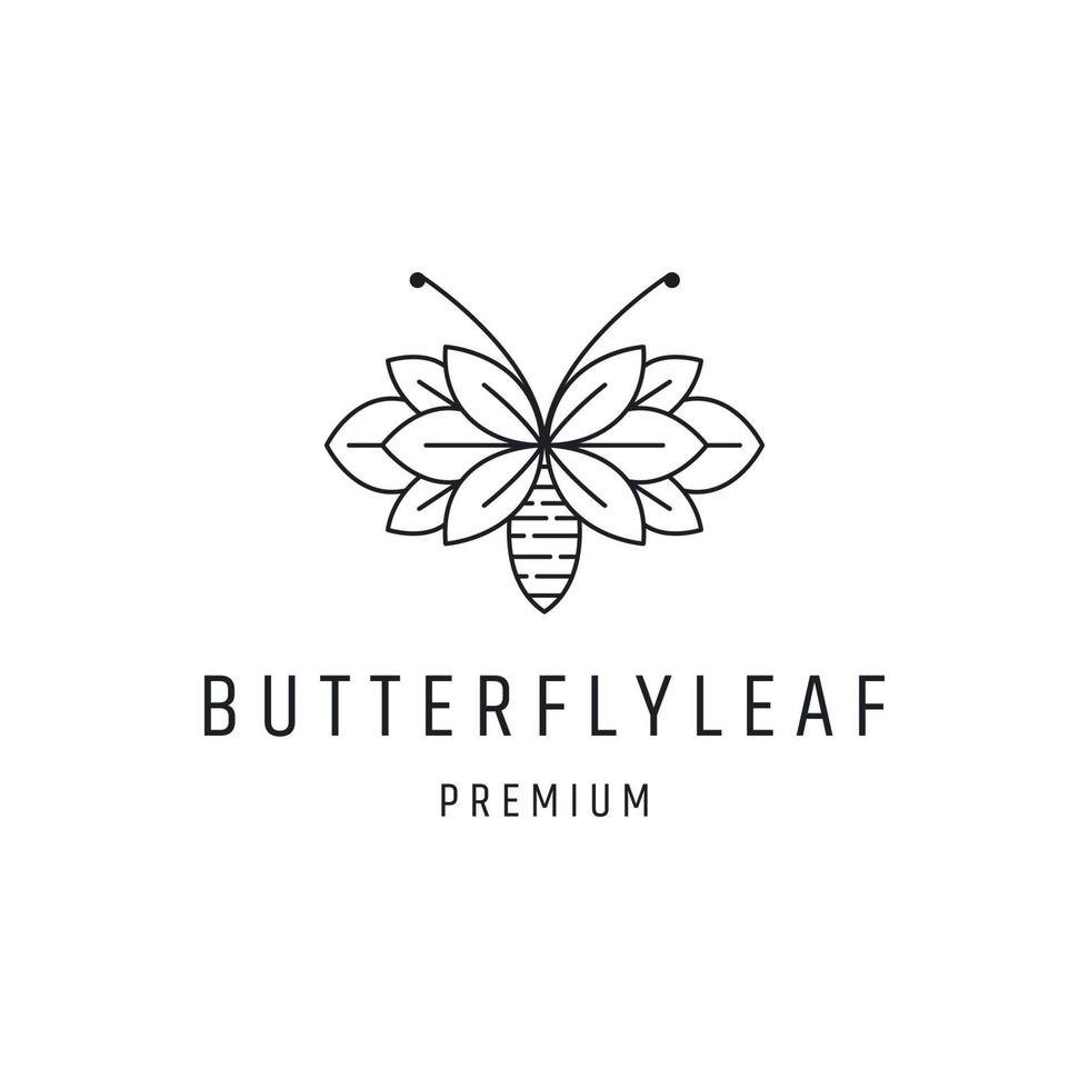 design con logo a foglia di farfalla con grafica al tratto su sfondo bianco vettore