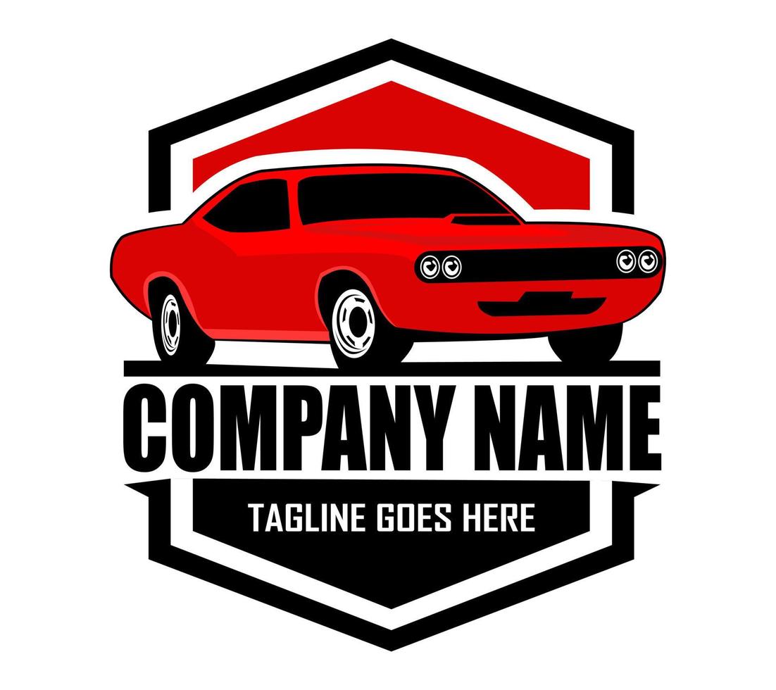 design del logo della muscle car americana. Questo logo è adatto per garage, negozi, riparazioni vintage, vecchio stile o classici. anche per il restauro, la riparazione e la corsa di auto. vettore