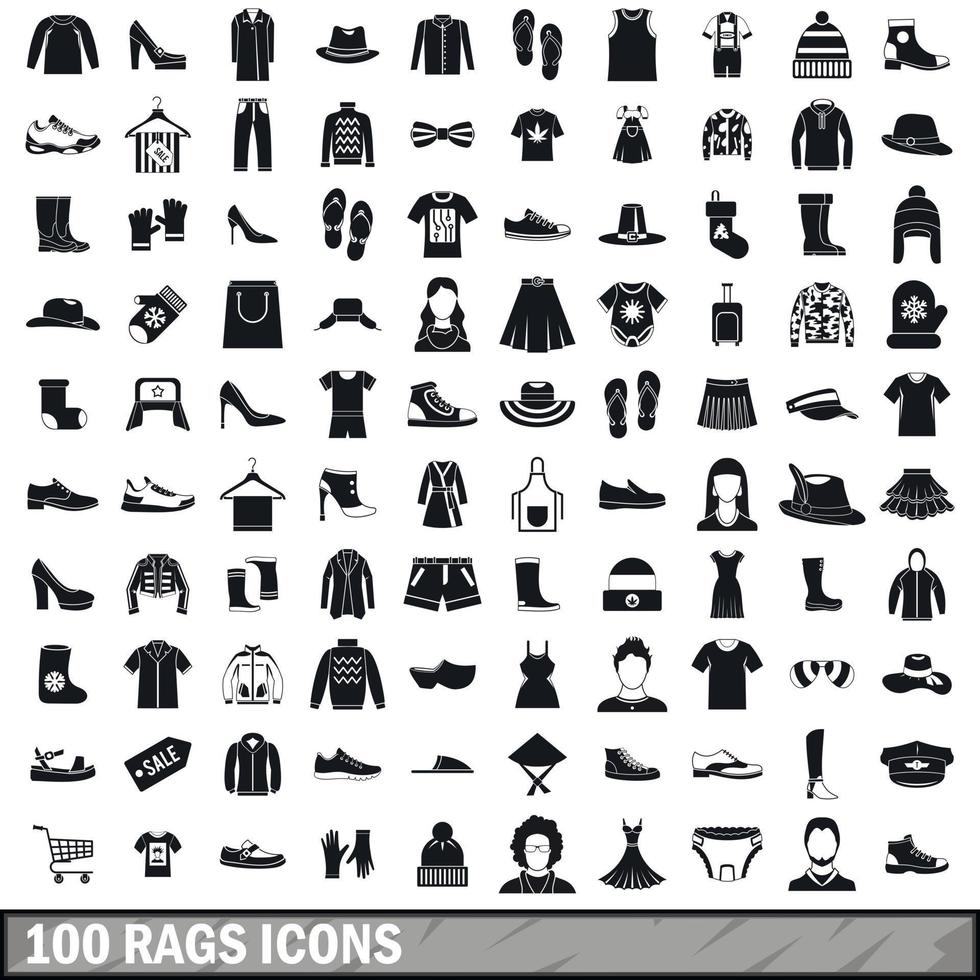 100 set di icone di stracci, stile semplice vettore
