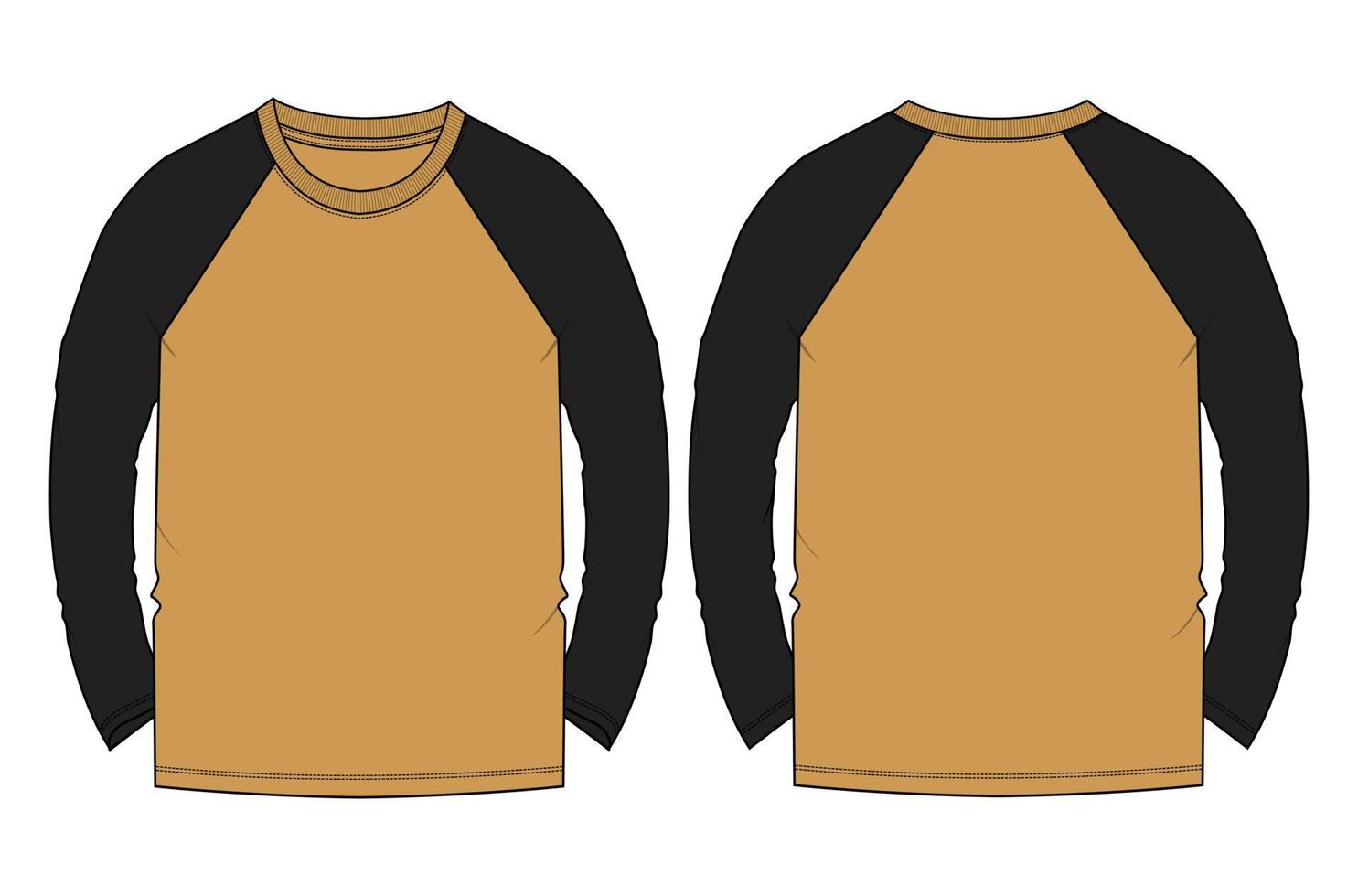 modello di illustrazione vettoriale di schizzo piatto di moda tecnica della maglietta a maniche lunghe raglan a due colori