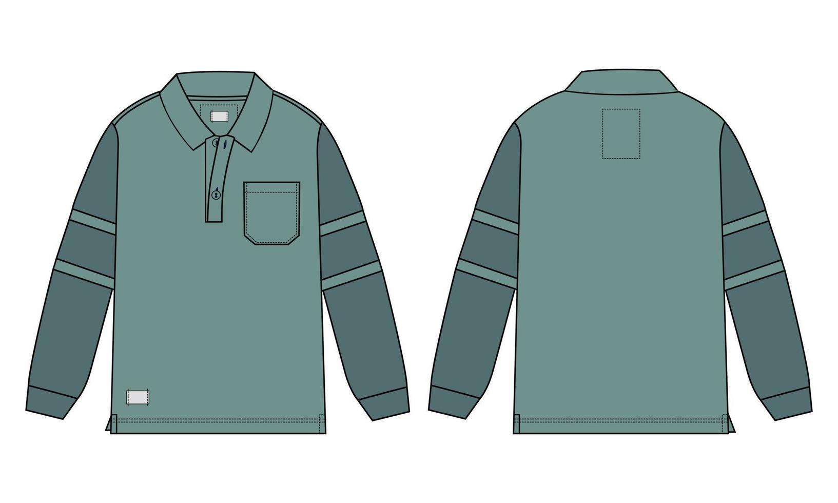 polo a manica lunga tecnica moda disegno piatto illustrazione vettoriale modello colore verde