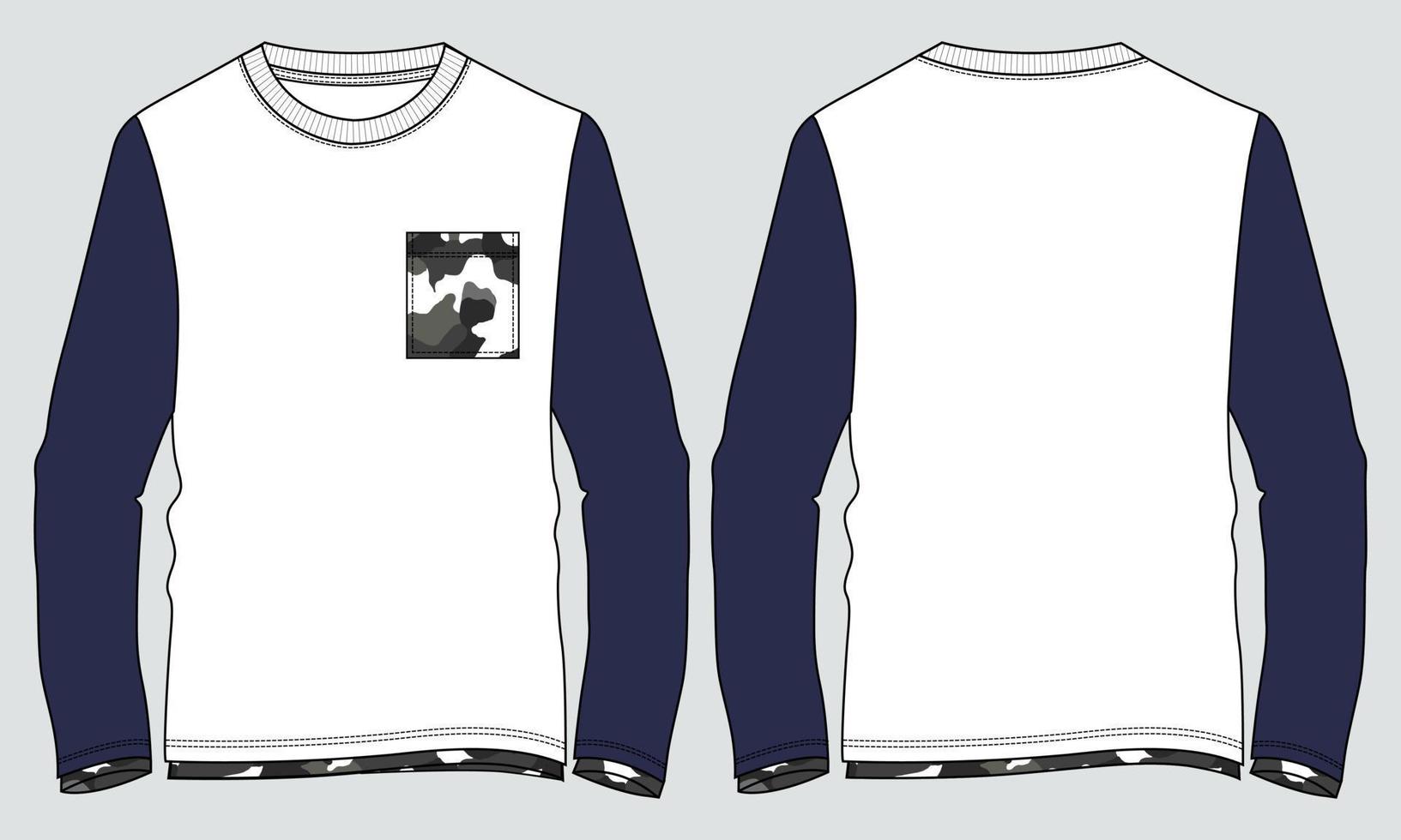 modello di illustrazione vettoriale di t-shirt a maniche lunghe a due colori