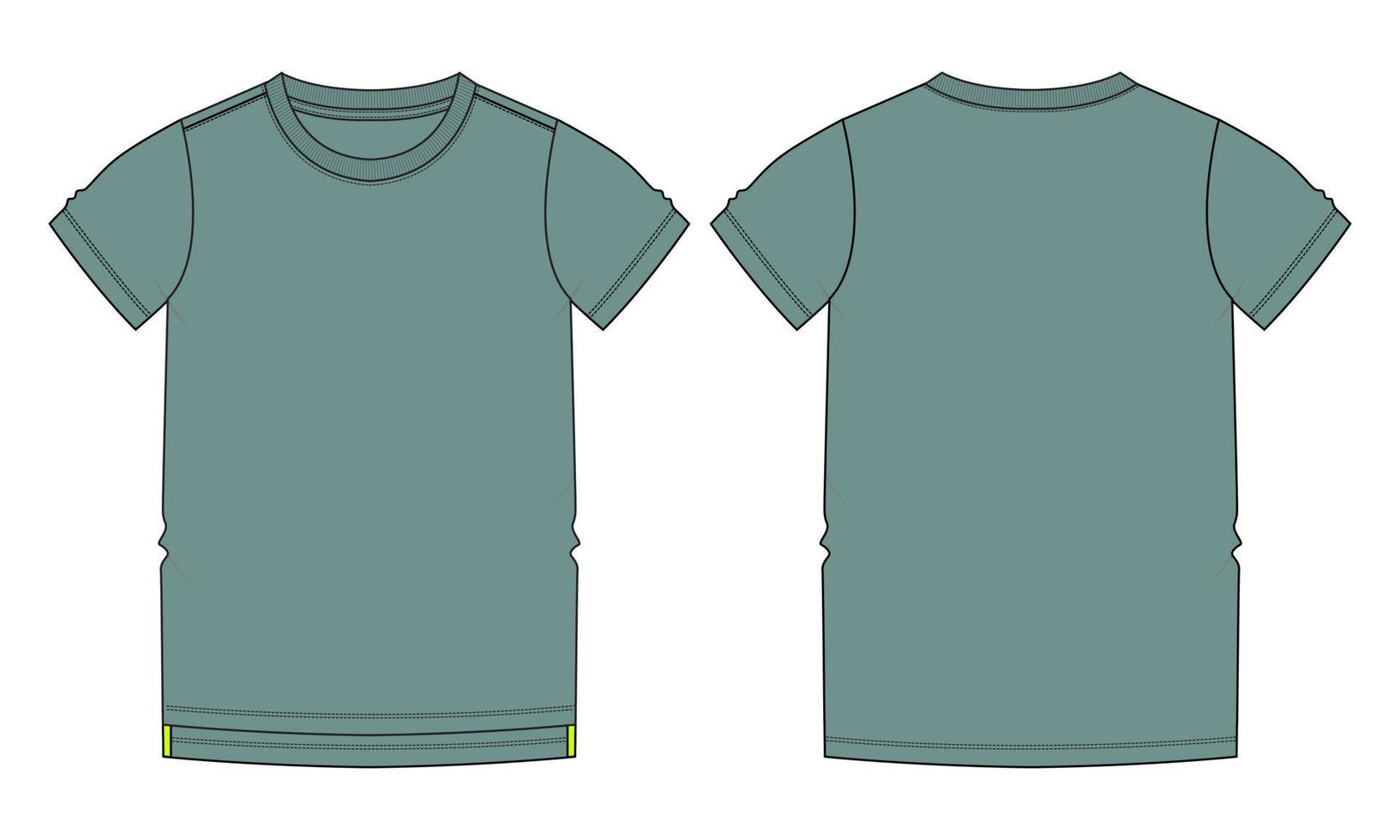 maglietta a manica corta illustrazione vettoriale modello di colore verde viste anteriore e posteriore