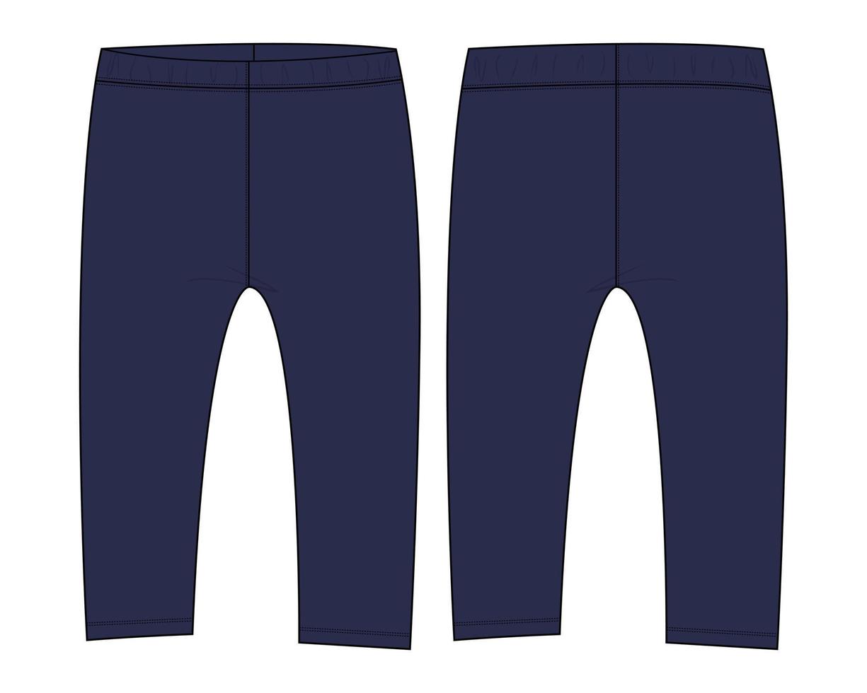 pantalone in tessuto di cotone illustrazione vettoriale modello colore blu navy per bambine.