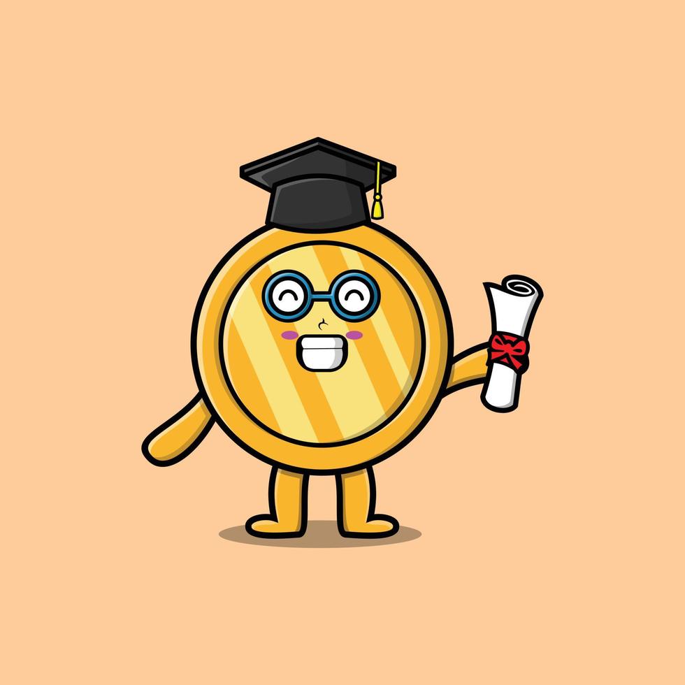 studente di moneta d'oro simpatico cartone animato il giorno della laurea vettore