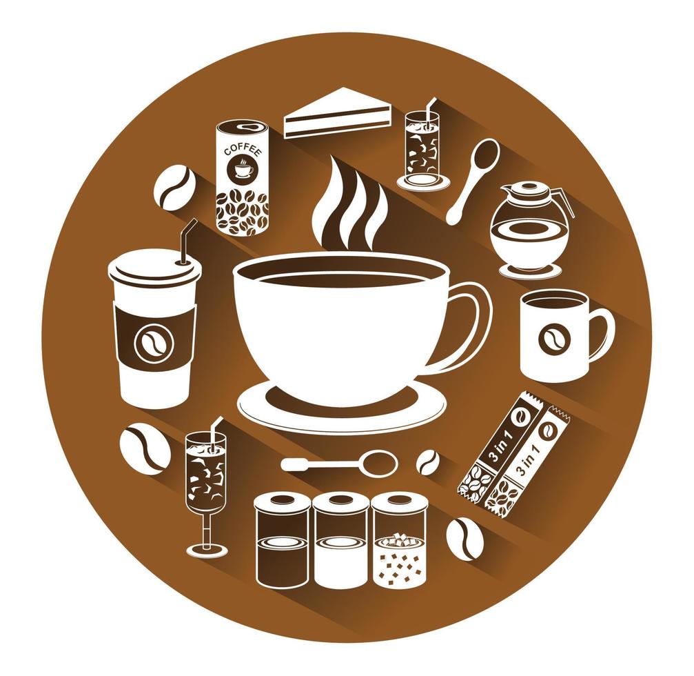 illustrazione delle moderne icone piatte set di caffè vettore