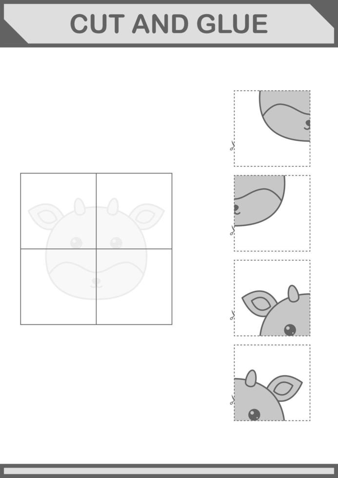 taglia e incolla la faccia del cervo. foglio di lavoro per bambini vettore