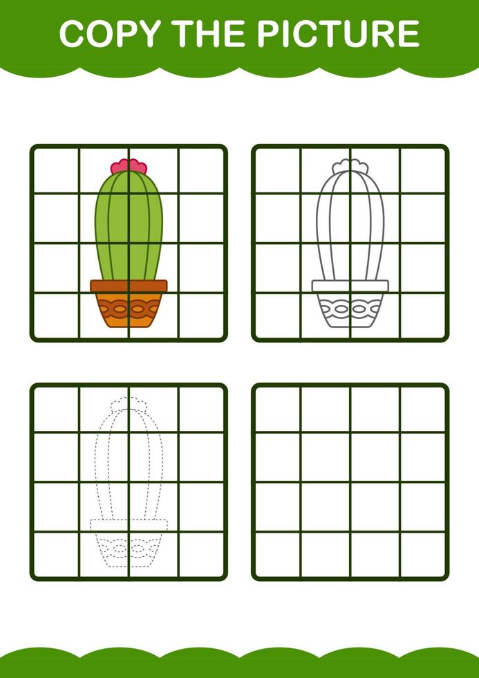 copia l'immagine con il cactus. foglio di lavoro per bambini vettore