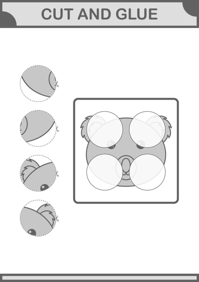 taglia e incolla la faccia del koala. foglio di lavoro per bambini vettore