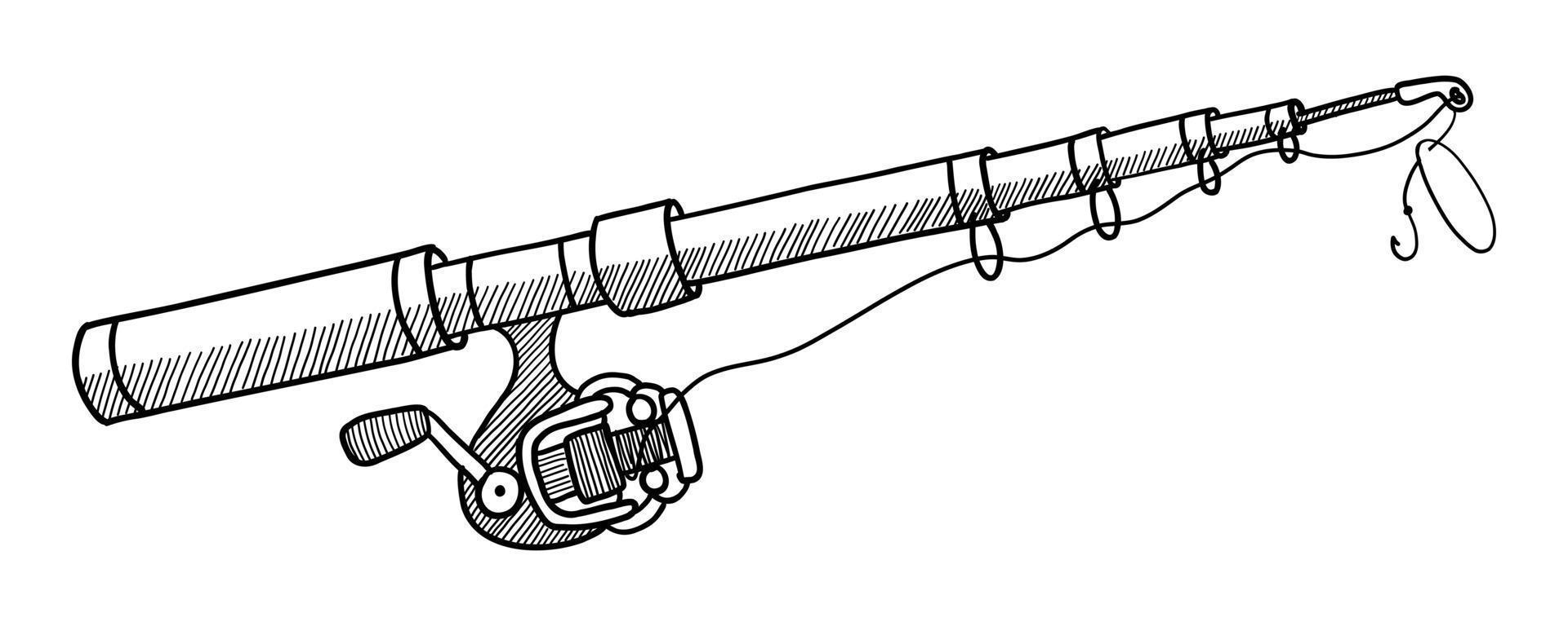 canna da pesca vettoriale isolato su uno sfondo bianco. scarabocchio disegnando a mano