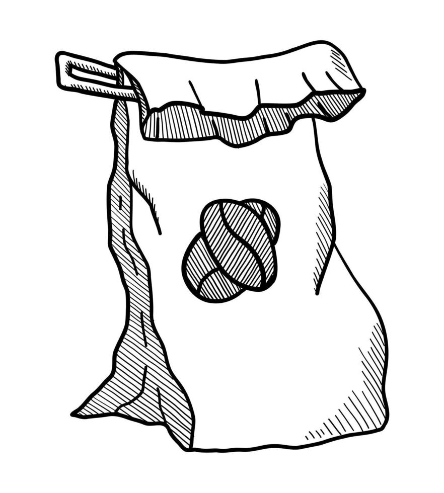 illustrazione vettoriale di un sacchetto di carta con caffè isolato su uno sfondo bianco. scarabocchio disegnando a mano