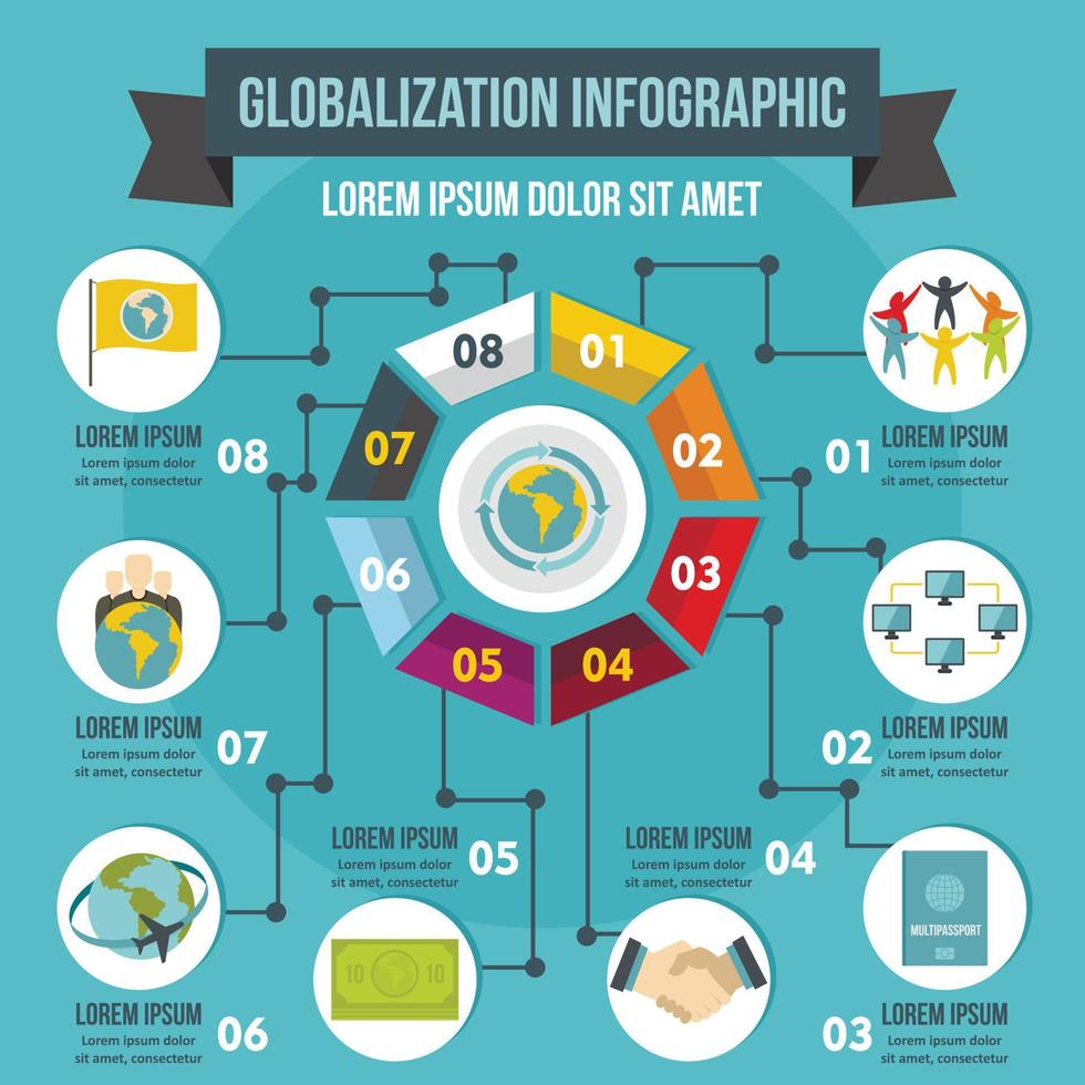 concetto di infografica di globalizzazione, stile piatto vettore