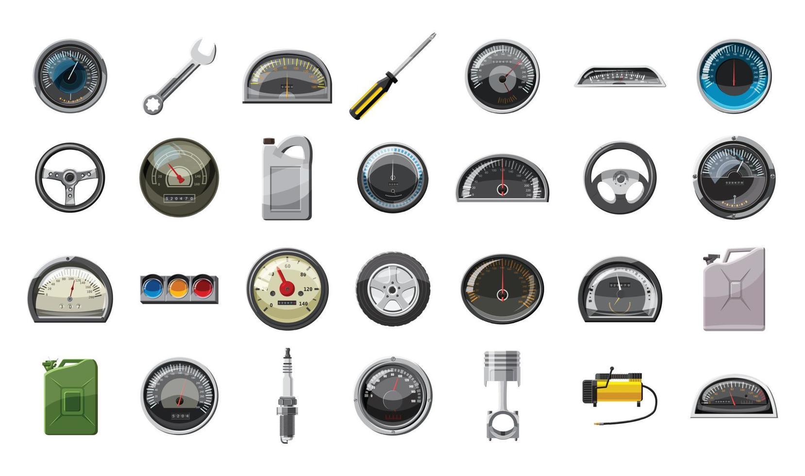 set di icone di parti di automobili, stile cartone animato vettore