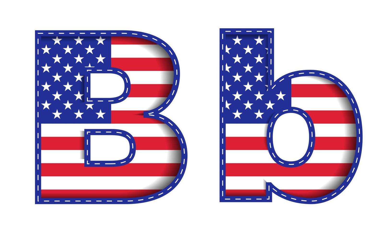 b alfabeto capitale lettera piccola usa indipendenza giorno commemorativo stati uniti d'america carattere carattere blu navy rosso stelle strisce bandiera nazionale sfondo bianco 3d ritaglio carta illustrazione vettoriale