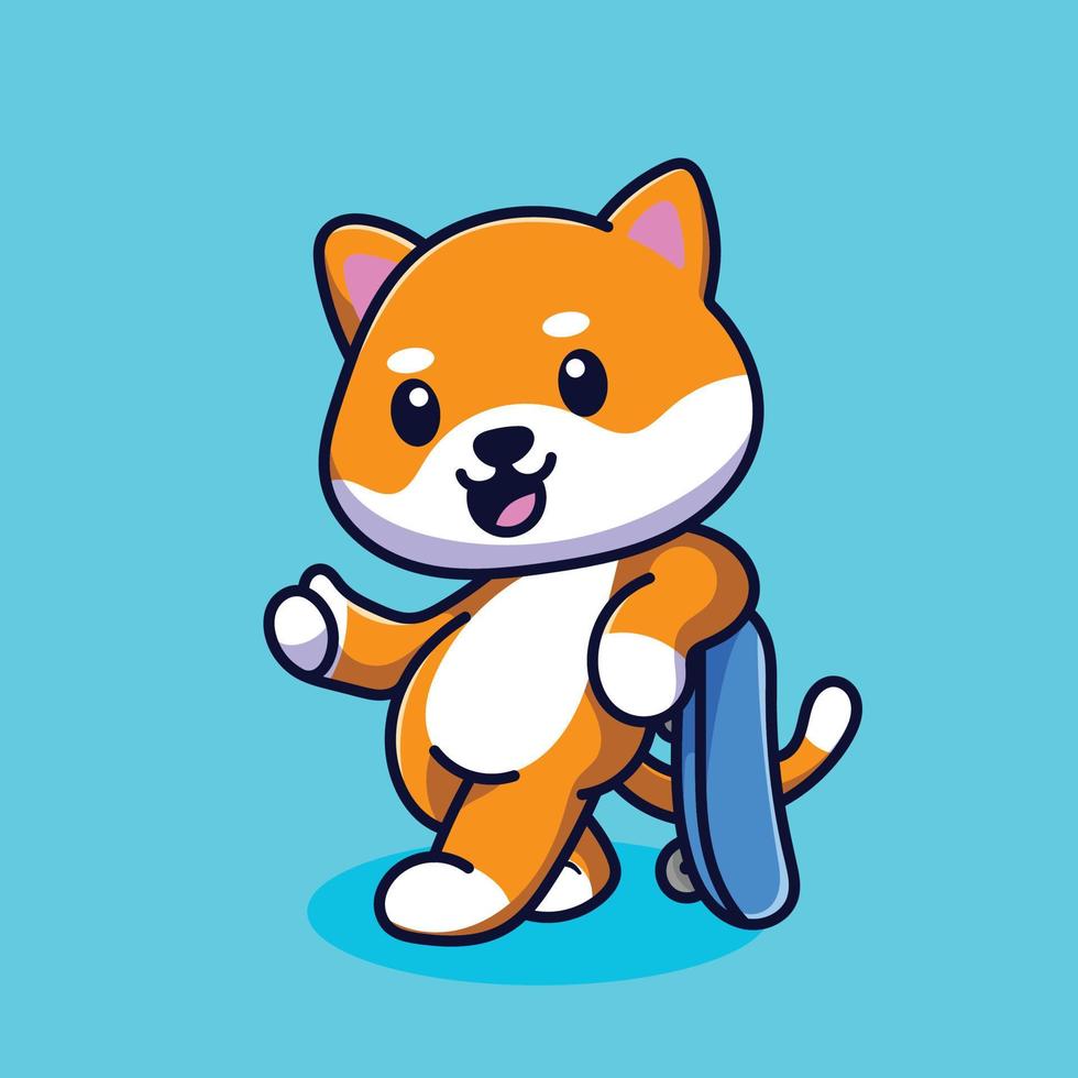 illustrazione sveglia dell'icona di vettore del fumetto del cane di shiba inu. concetto di icona di tecnologia animale isolato vettore premium. stile cartone animato piatto
