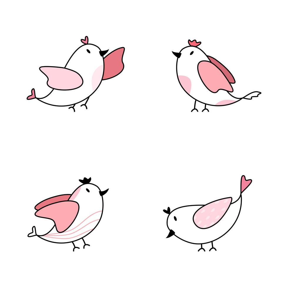vettore - set carino uccello rosa isolato su sfondo bianco. può essere utilizzato per decorare e card, web, stampa, adesivo, album di ritagli.