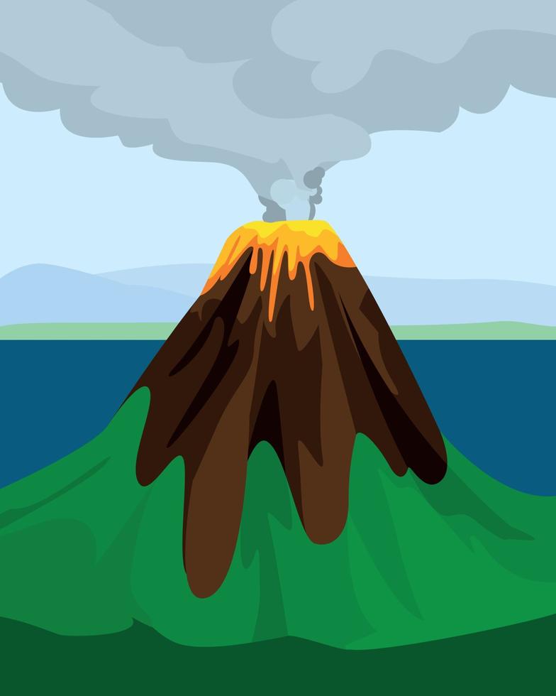 banner di concetto di vulcano, stile piatto vettore