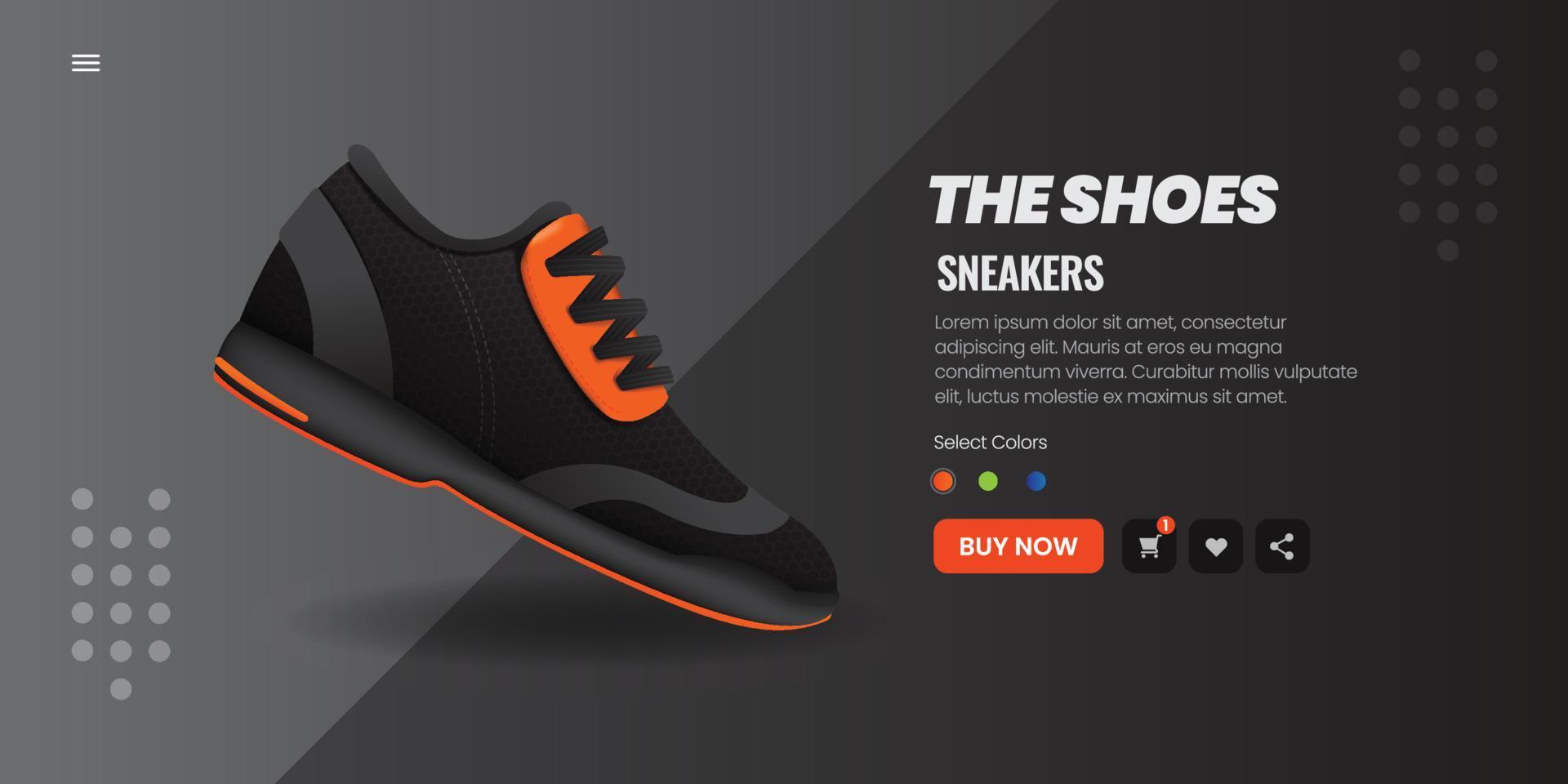 banner di scarpe sportive per sito Web con pulsante, design dell'interfaccia utente, illustrazione vettoriale