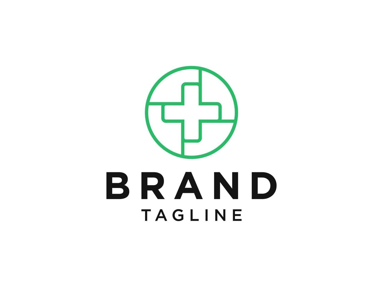 simbolo sanitario logo medico. segno di croce bianca spazio negativo con origami cerchio verde isolato su sfondo bianco. elemento del modello di progettazione logo vettoriale piatto.