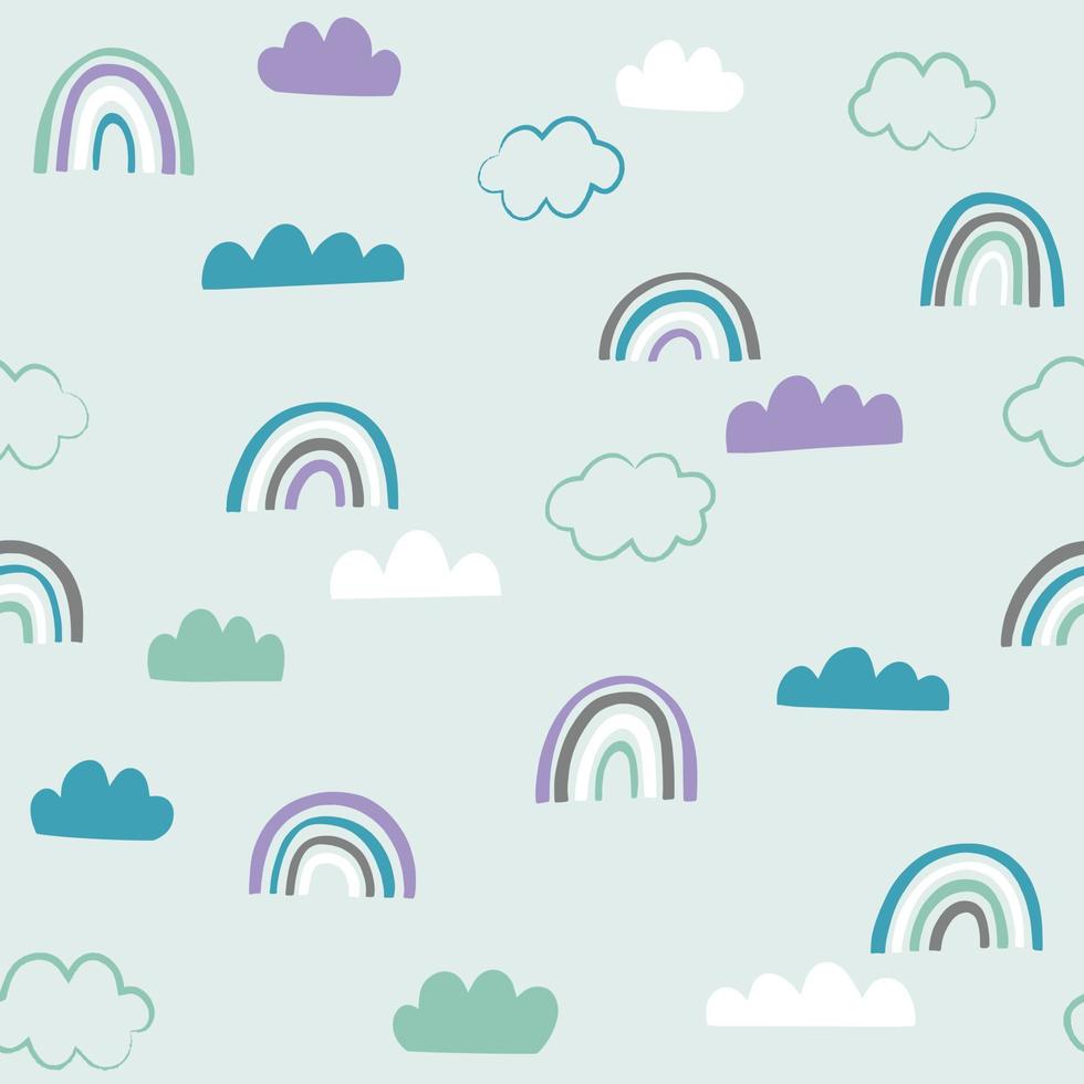 modello vettoriale carino cielo con arcobaleni e nuvole. doodle astratto sfondo senza soluzione di continuità.