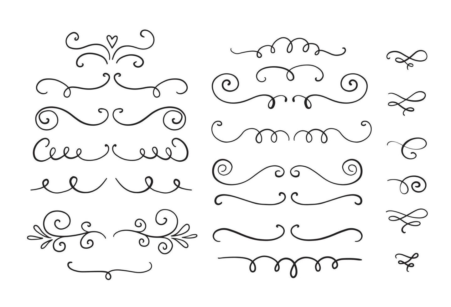 divisori vettoriali e vortici. elementi di design doodle disegnati a mano. riccioli e volute decorative. una raccolta di elementi di design vettoriale vintage. illustrazione di inchiostro.