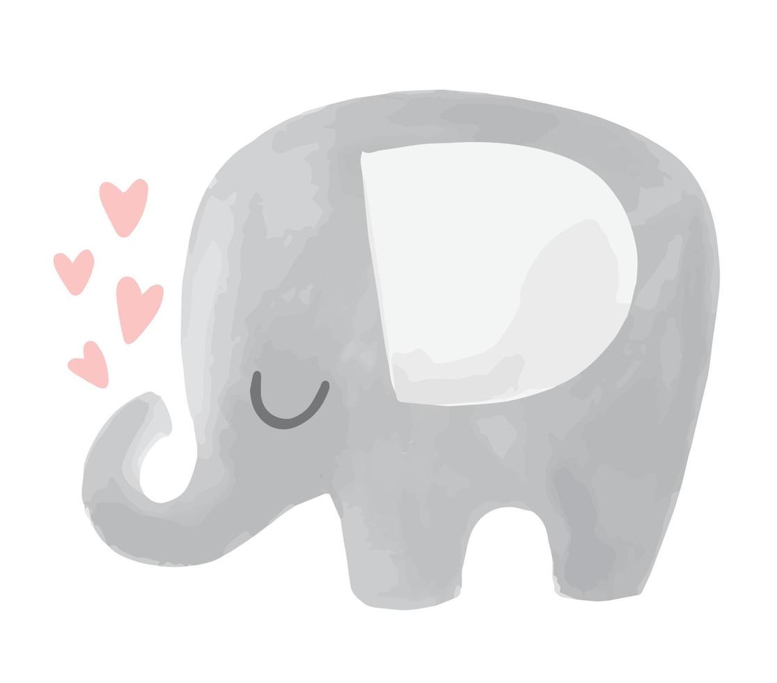 illustrazione di elefante vettoriale carino con cuori. personaggio animale del bambino.