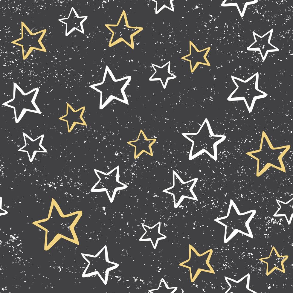 stelle vettore modello senza cuciture su sfondo nero grunge. sfondo lavagna con stelle doodle.