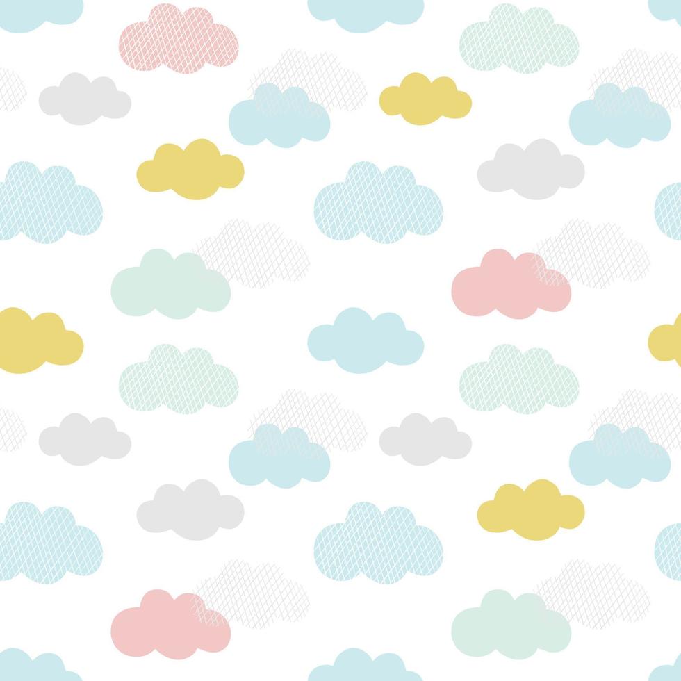 modello di nuvole vettoriali. sfondo senza cuciture disegnato a mano con nuvole colorate. stampa in stile scandinavo per neonati e bambini. vettore