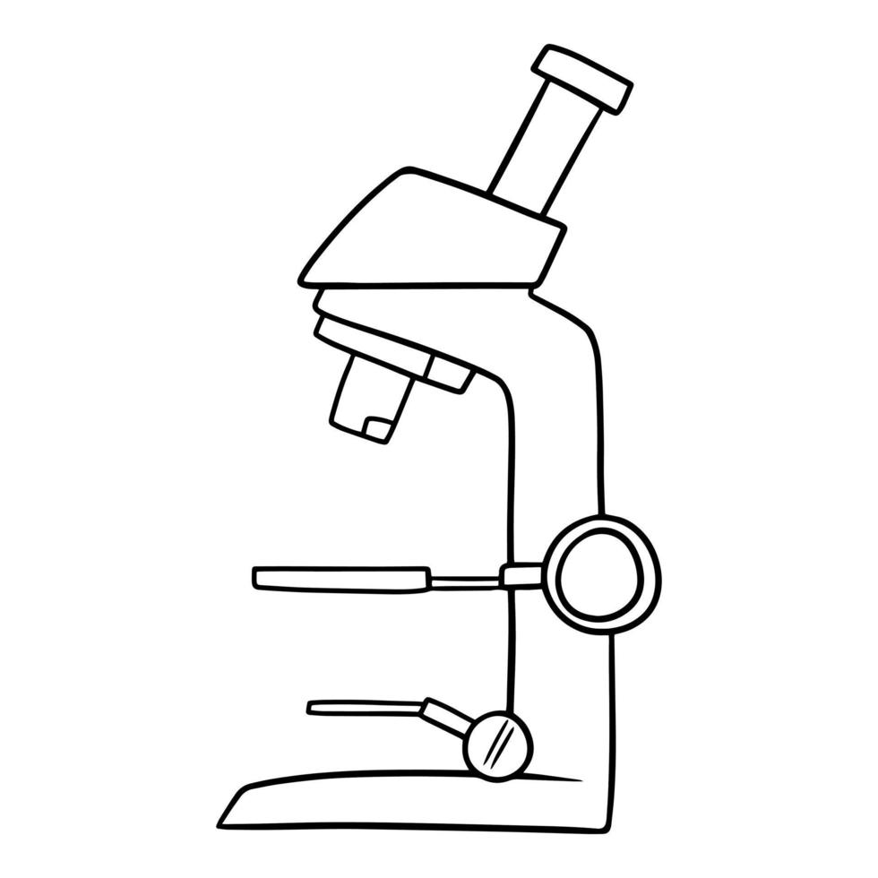 immagine monocromatica, microscopio metallico per la ricerca, illustrazione vettoriale in stile cartone animato su sfondo bianco