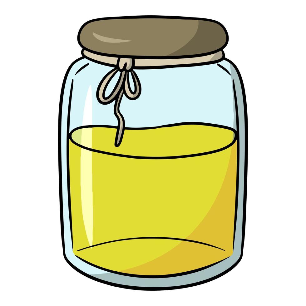 vaso di vetro alto con miele giallo, illustrazione vettoriale in stile cartone animato su sfondo bianco