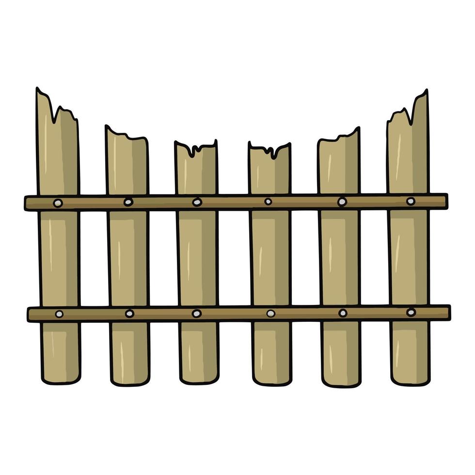 una vecchia staccionata in legno con una sezione superiore semicircolare, illustrazione vettoriale in stile cartone animato su sfondo bianco