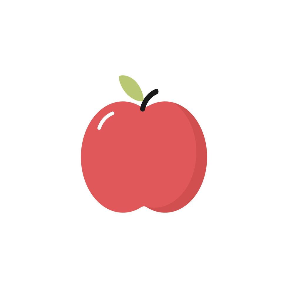 semplice icona di mela rossa in uno stile cartone animato piatto su uno sfondo bianco isolato. illustrazione vettoriale