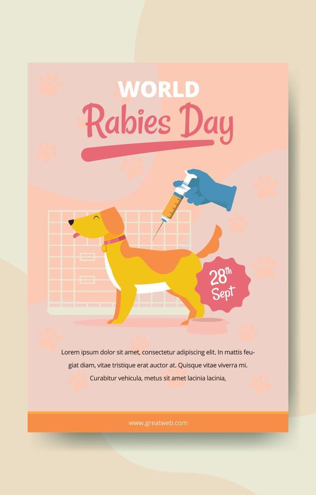 poster del giorno della rabbia con la vaccinazione del cane vettore