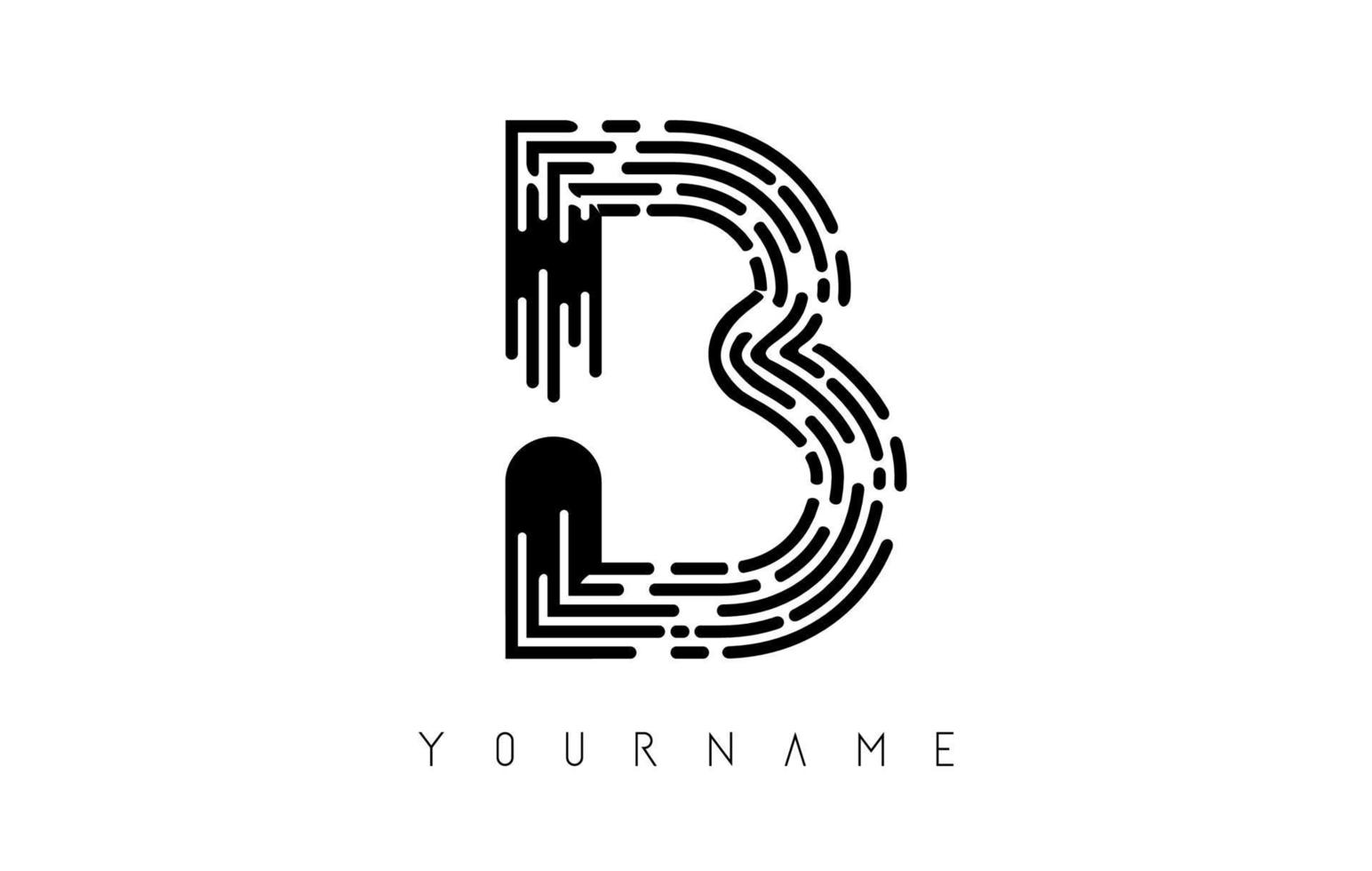 concetto di logo nero b lettera. monogramma monocromatico minimale creativo con linee e motivo di impronte digitali. vettore