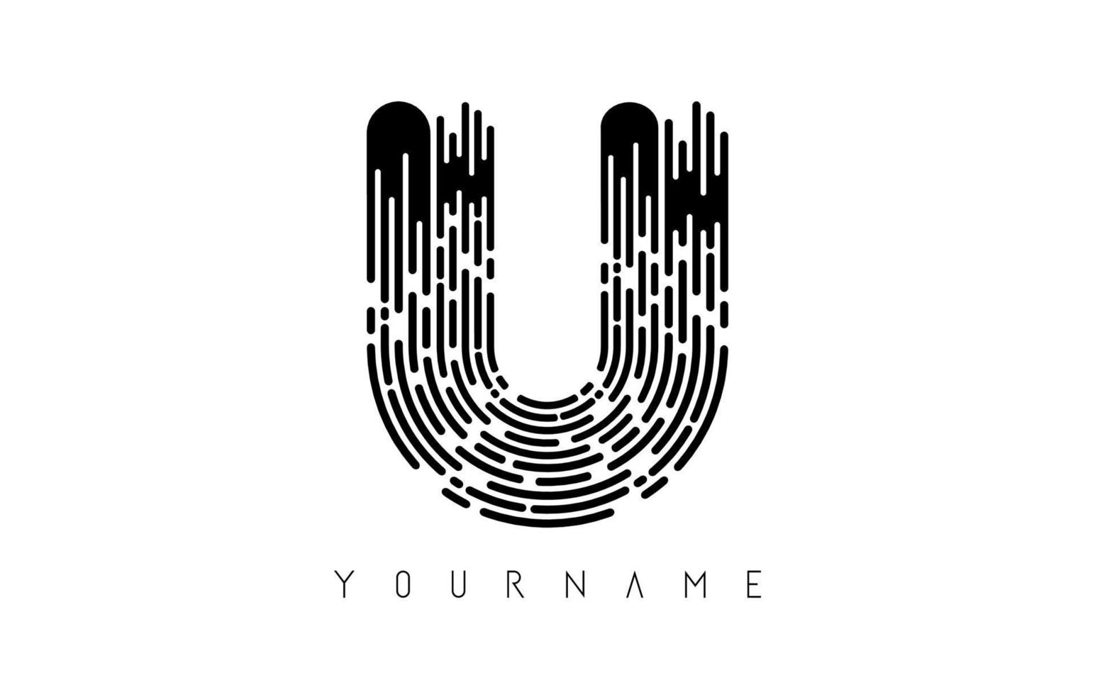 concetto di logo della lettera u nera. monogramma monocromatico minimale creativo con linee e motivo di impronte digitali. vettore