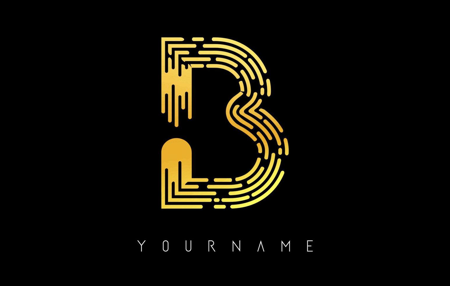concetto di logo della lettera b dorata. monogramma monocromatico minimale creativo con linee e motivo di impronte digitali. vettore