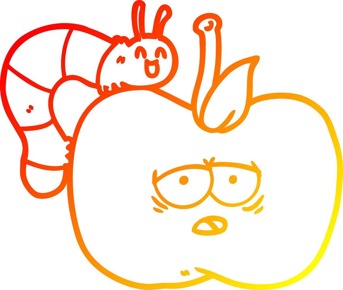 caldo gradiente disegno cartone animato mela e bug vettore