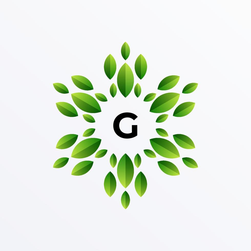 disegno del logo della lettera g e della foglia vettore