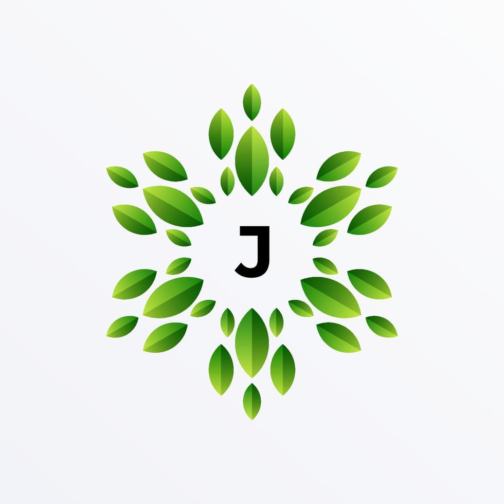 design del logo della lettera j e della foglia vettore