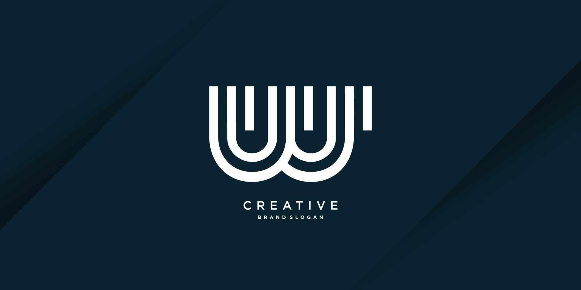 lettera w logo con elemento astratto creativo vettore premium