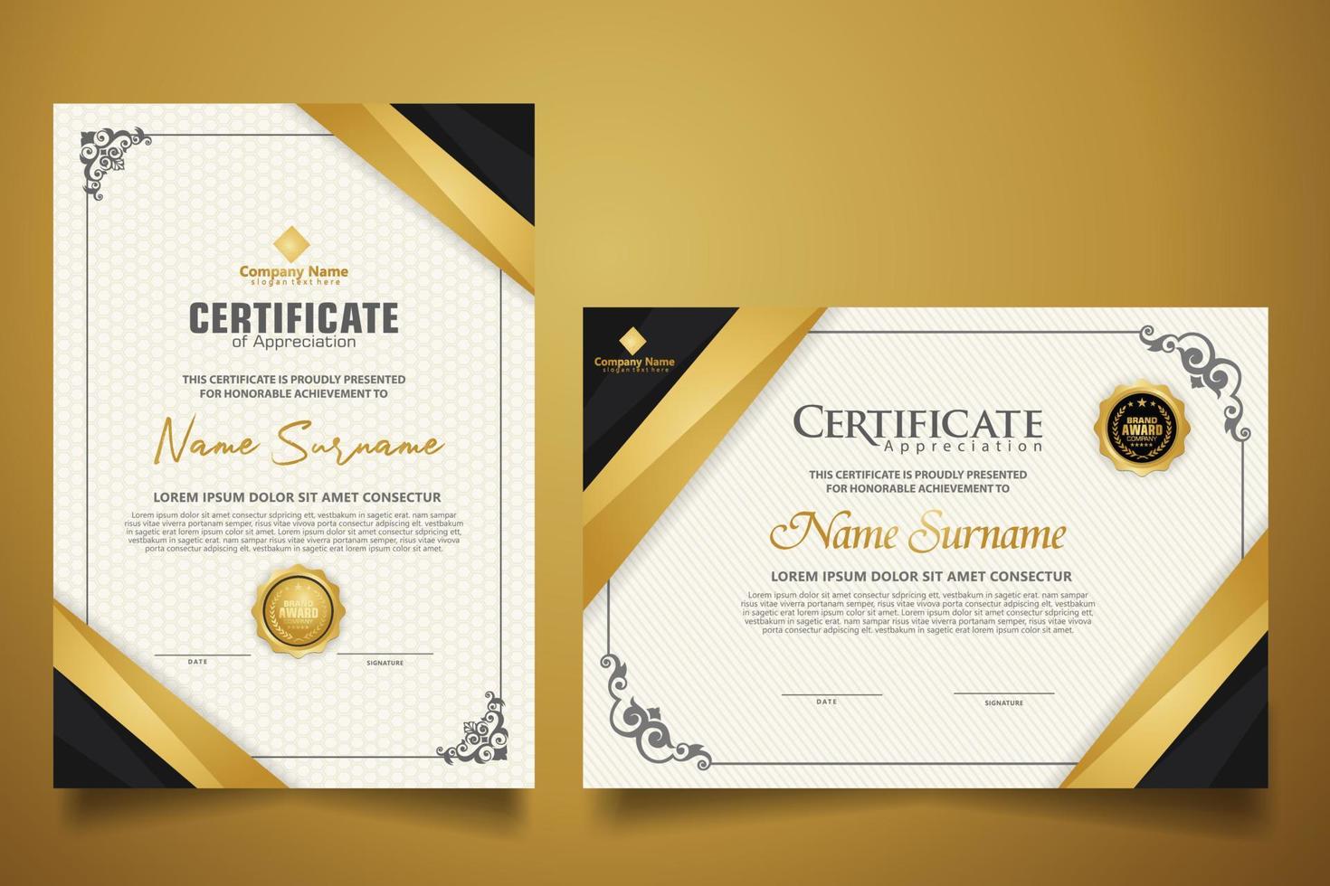 modello di certificato con cornice classica e modello moderno, diploma, illustrazione vettoriale