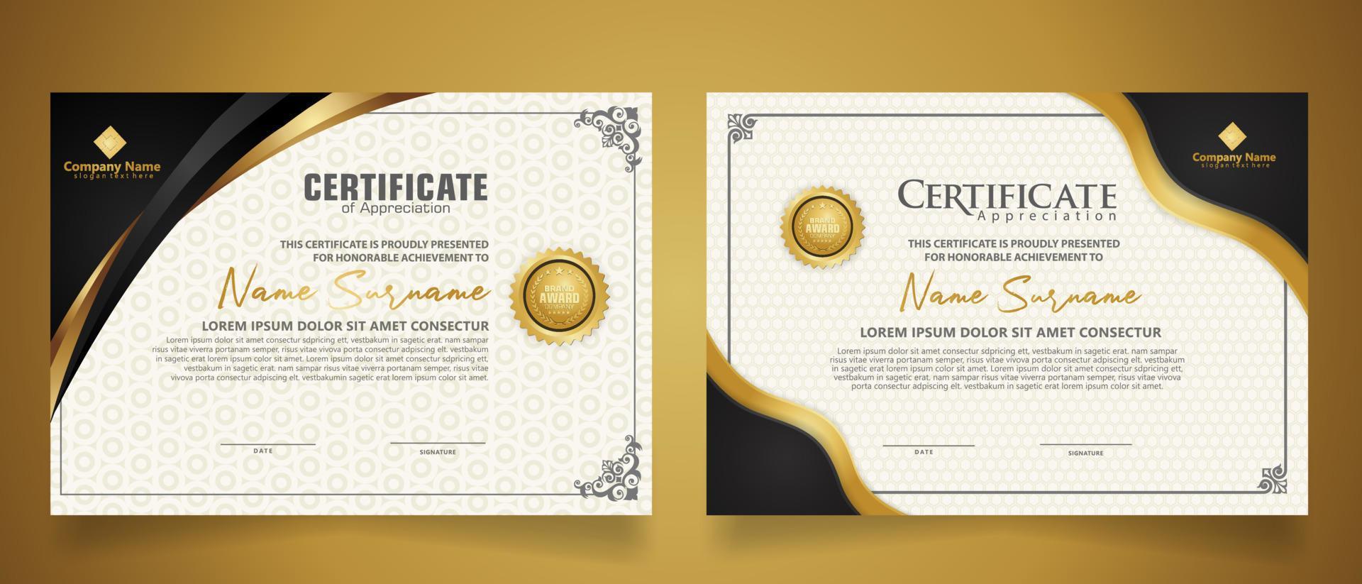 modello di certificato con cornice classica e modello moderno, diploma, illustrazione vettoriale