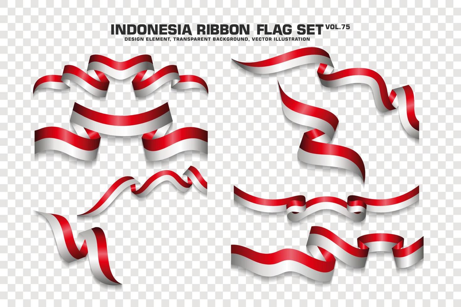 set di bandiere a nastro indonesiano, design dell'elemento, stile 3d. illustrazione vettoriale